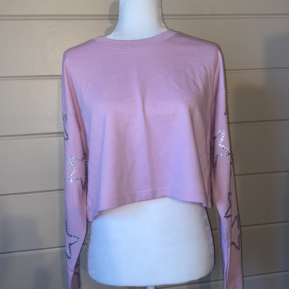 One-of-a-Kind Custom Rhinestone Star Cropped Sweatshirt – Size 8